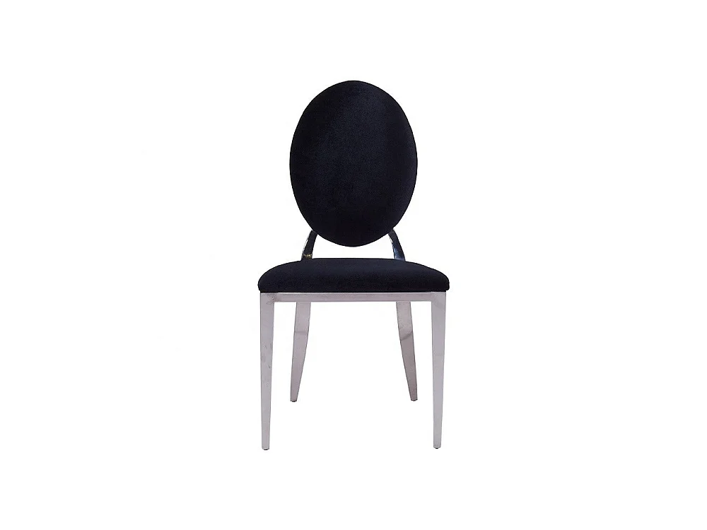 Lot 4 Chaises Salle à Manger Médaillon Velours Noir Pieds Chrome 50x52x108cm