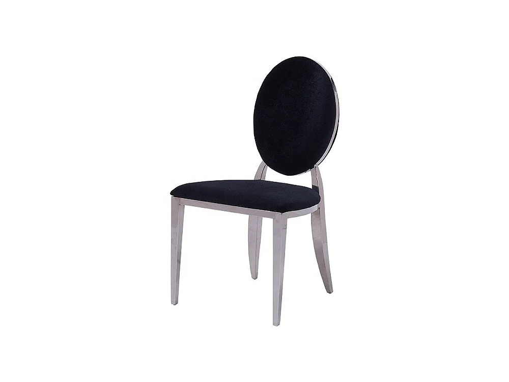 Lot 4 Chaises Salle à Manger Médaillon Velours Noir Pieds Chrome 50x52x108cm