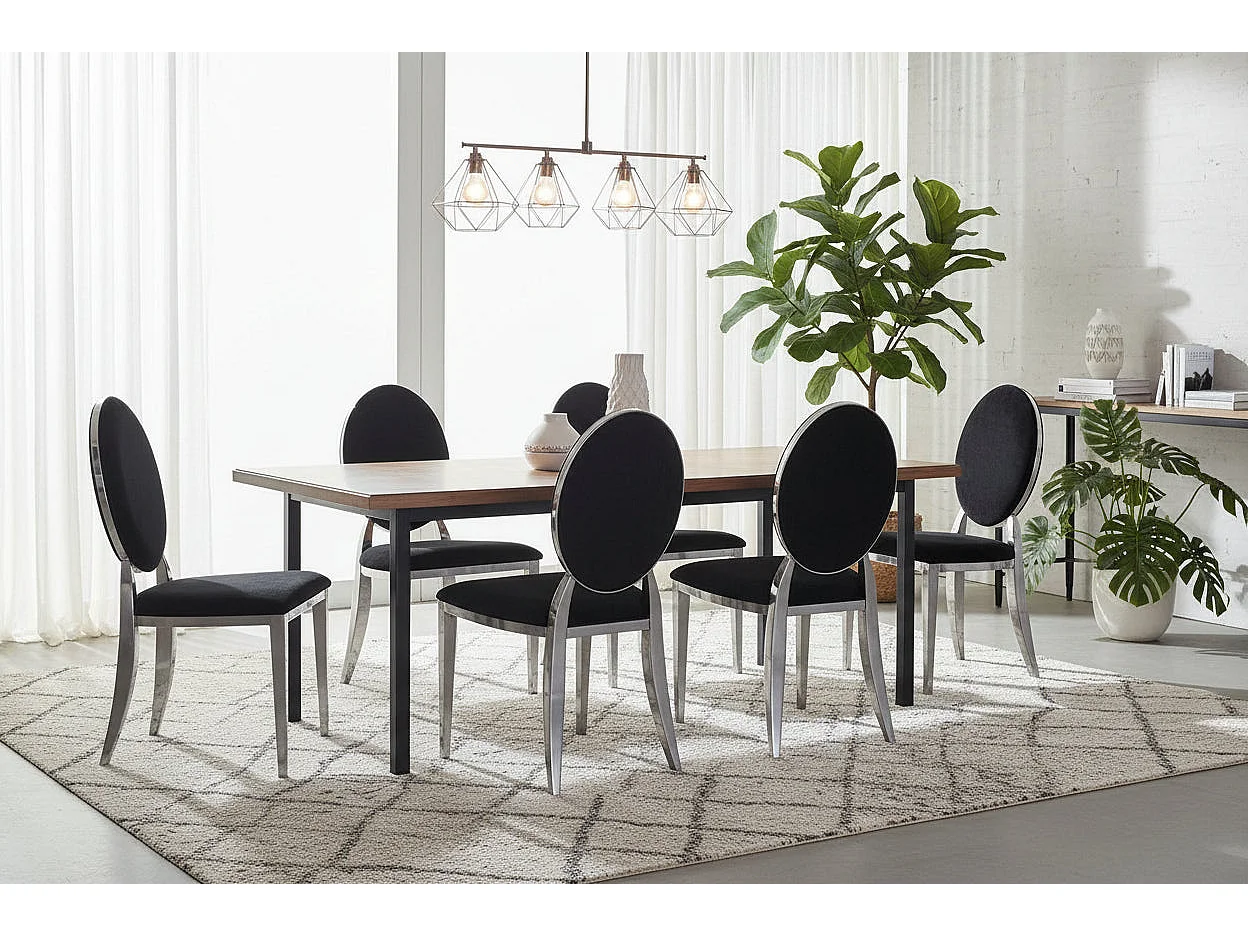 Lot 4 Chaises Salle à Manger Médaillon Velours Noir Pieds Chrome 50x52x108cm