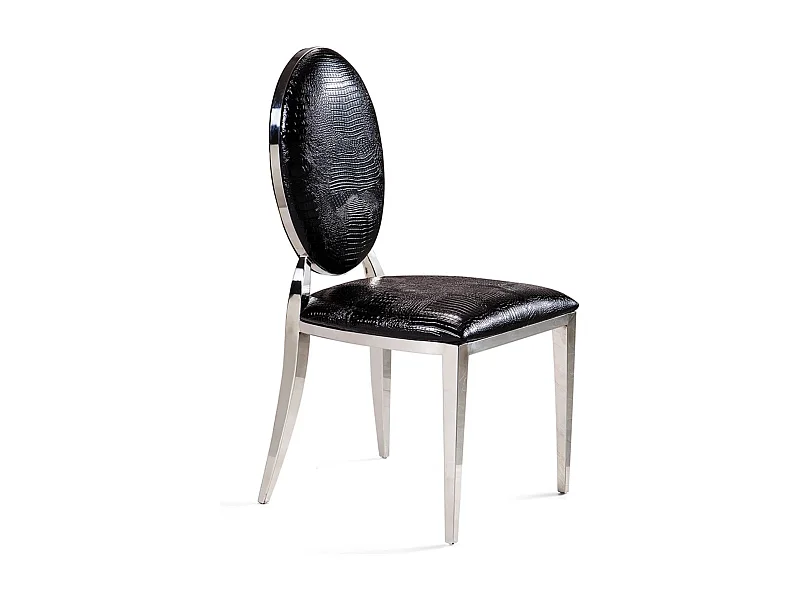 Lot de chaises MEDAILLON en simili cuir croco noir
