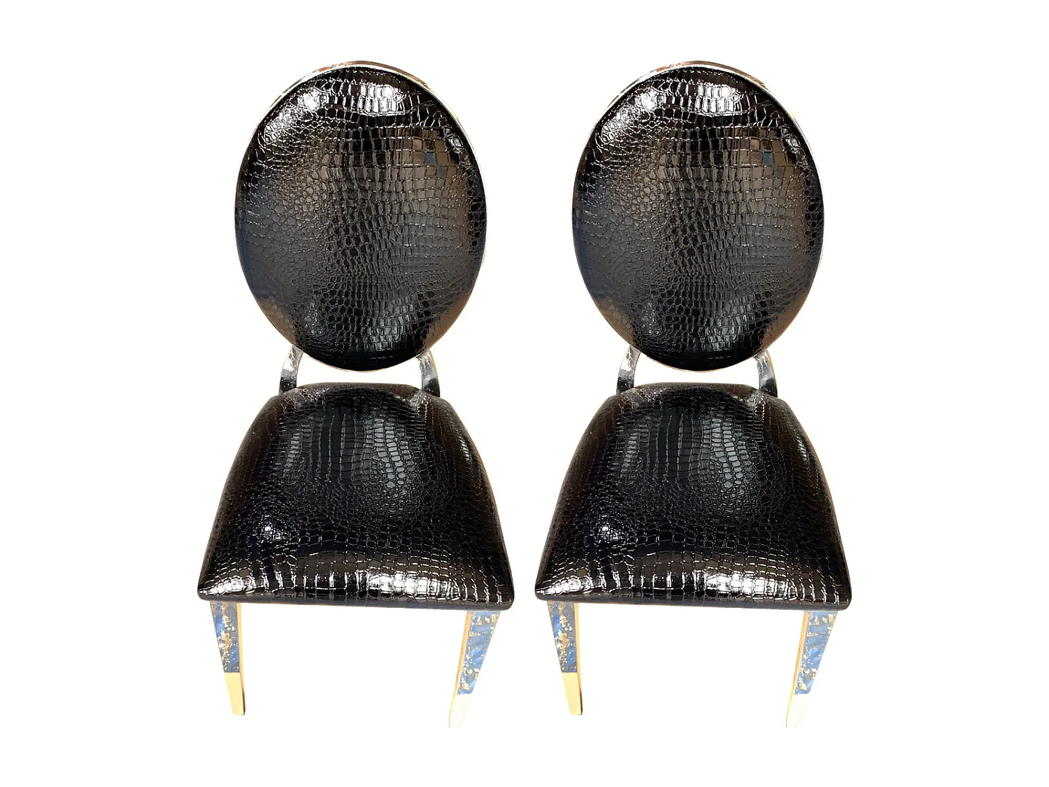 Lot de chaises MEDAILLON en simili cuir croco noir