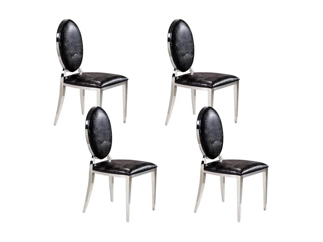 Lot de 4 chaises MEDAILLON en simili cuir croco noir