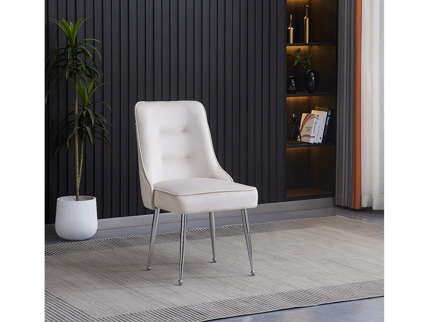 Lot de 2 chaises luxury ZIP en velours pieds chromés - Beige