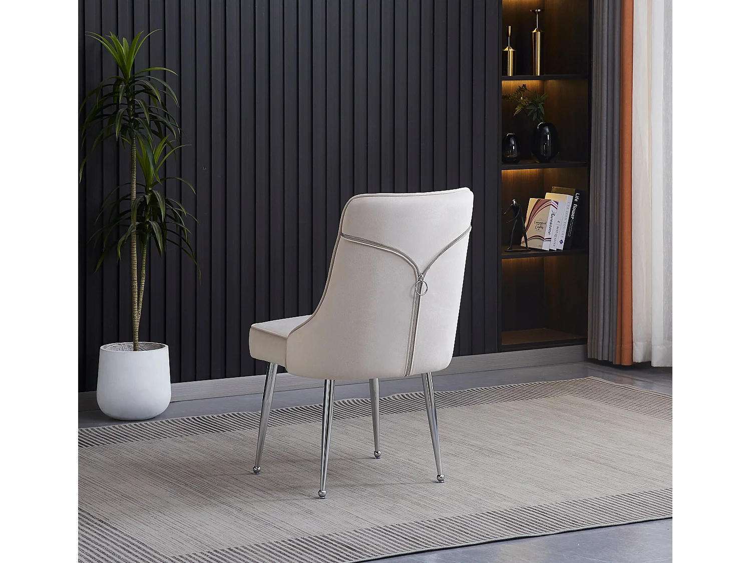 Lot de 2 chaises luxury ZIP en velours pieds chromés - Beige