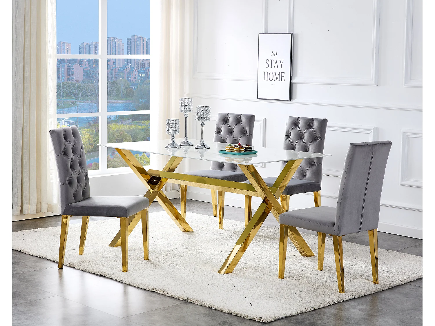 Lot de 2 chaises NEVADA capitonnés gold - Gris