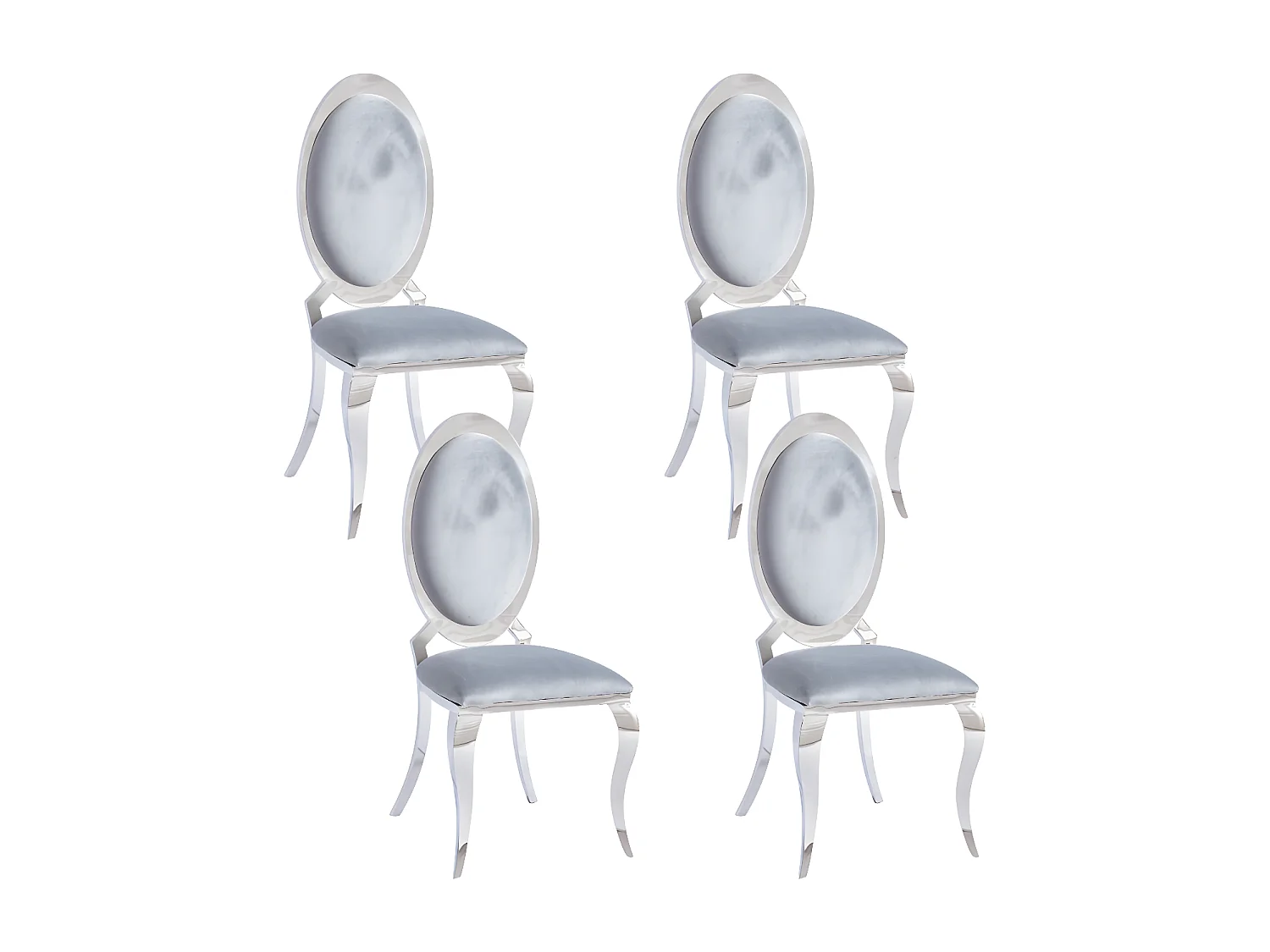 Lot de 4 chaises ANGEL baroque Chrome Velours Gris