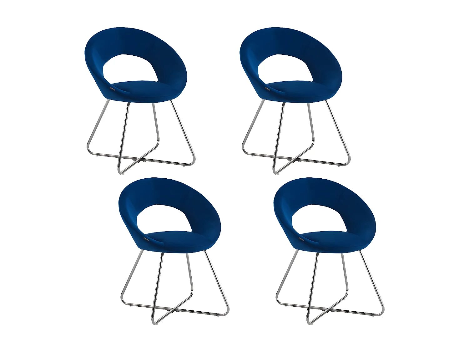Lot de 4 Chaises BUBBLE Chrome velours - Bleu
