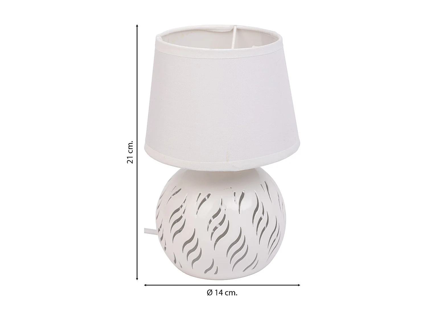 Tischlampe aus weißem Metall, 14x14x21h cm