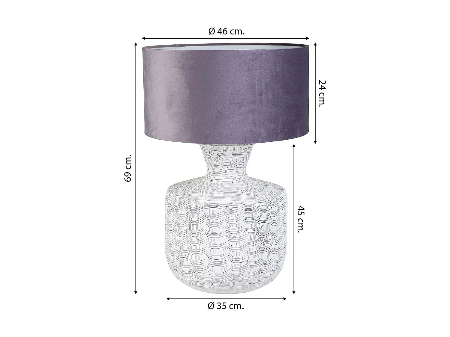 Candeeiro de mesa em metal branco 35x35x69
