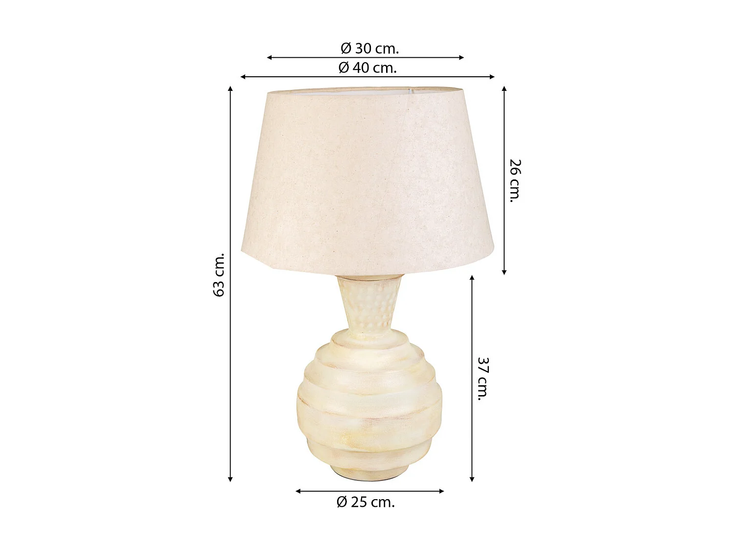 Cremefarbene Tischlampe aus Metall, 25x25x63h cm
