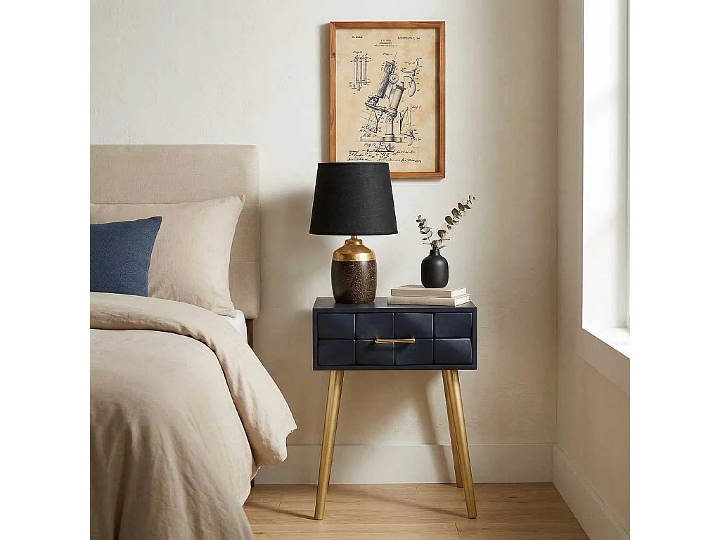 Lampe de table en céramique noire et dorée, 13,5x13,5x24,5 cm