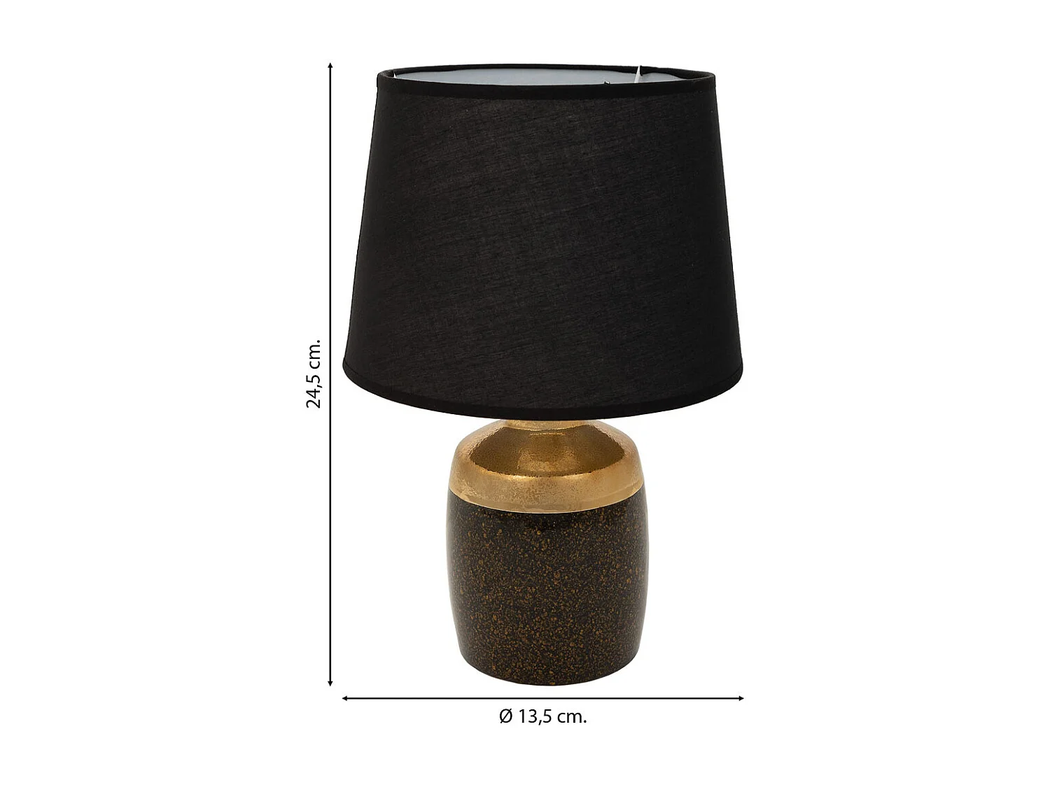 Lampe de table en céramique noire et dorée, 13,5x13,5x24,5 cm