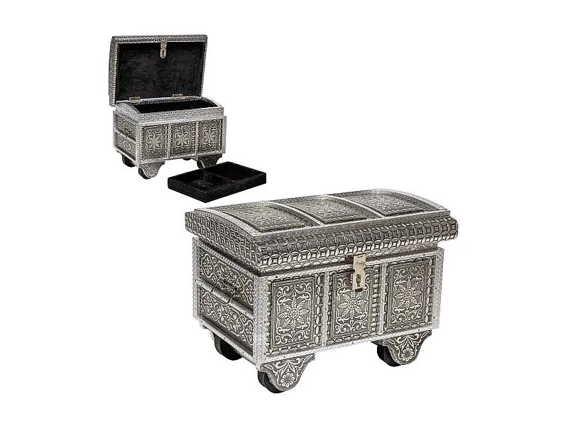 Caixa de jóias em metal com relevo prateado 30x20x25