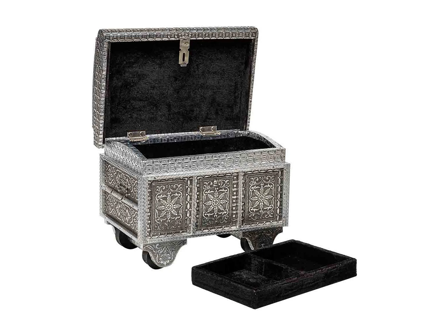 Portagioie in metallo argentato sbalzato 30x20x25h