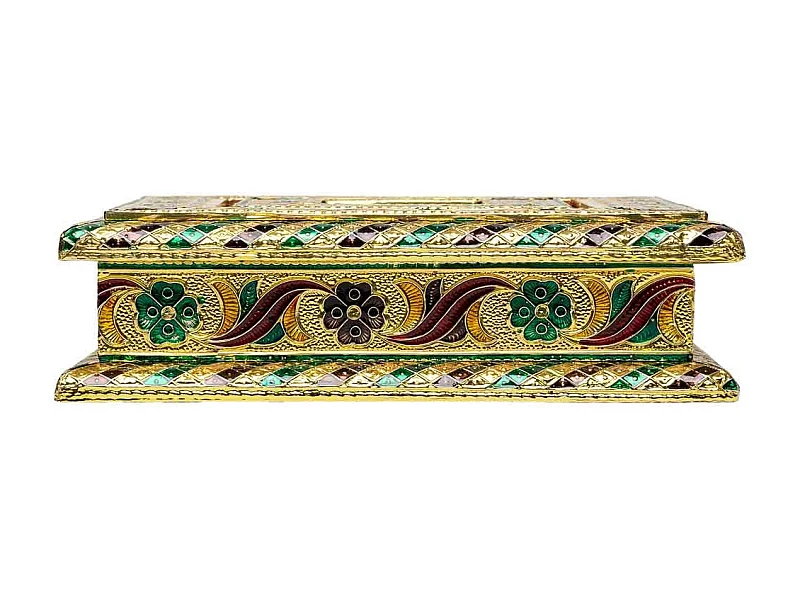 Caixa de joias de metal com relevo dourado 20x20x6