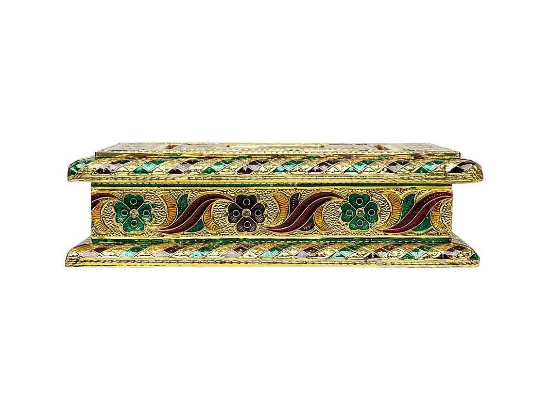 Boîte à bijoux en métal repoussé doré 20x20x6h
