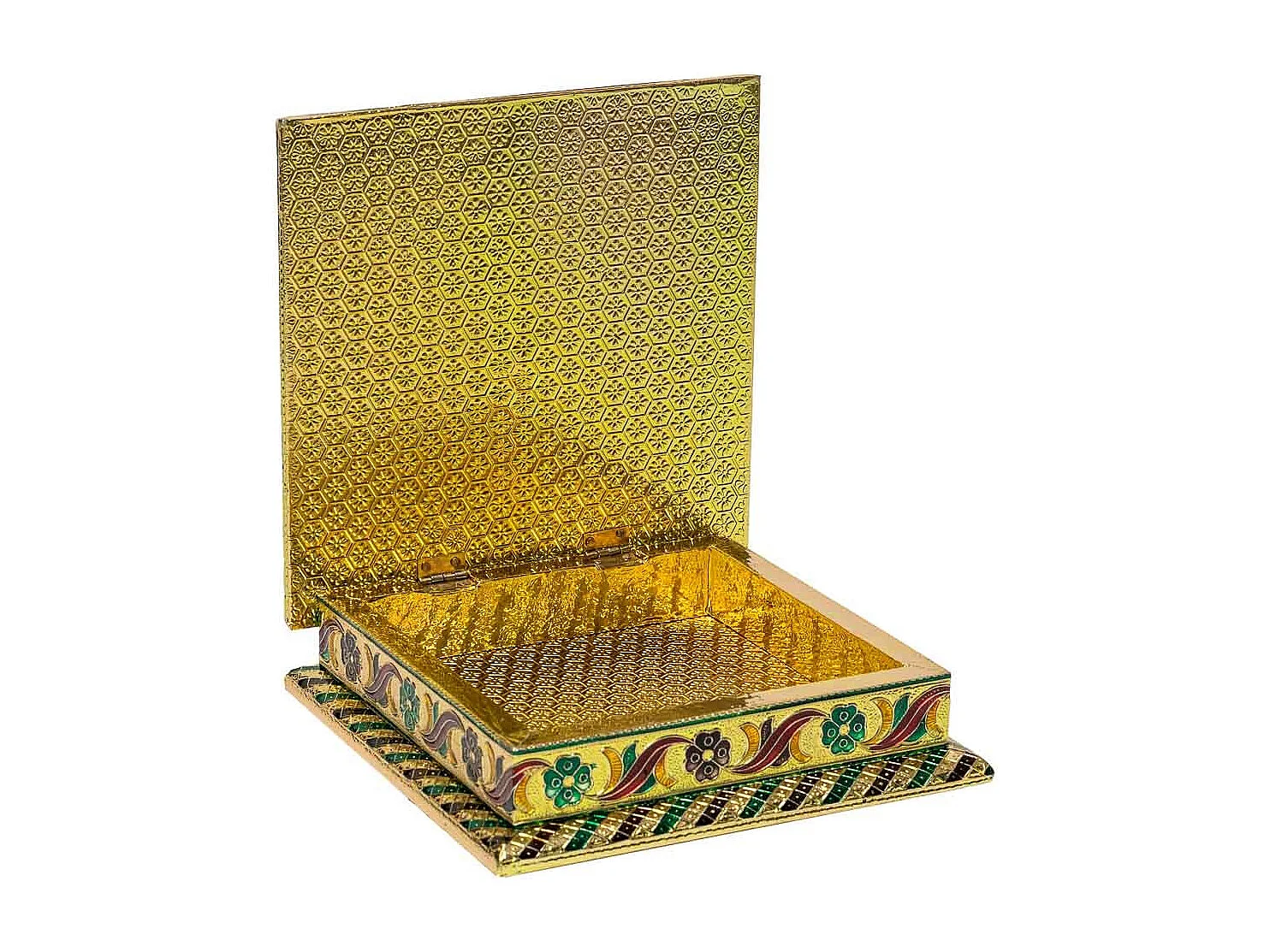 Portagioie in metallo dorato sbalzato 20x20x6h