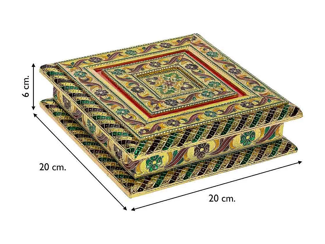 Portagioie in metallo dorato sbalzato 20x20x6h