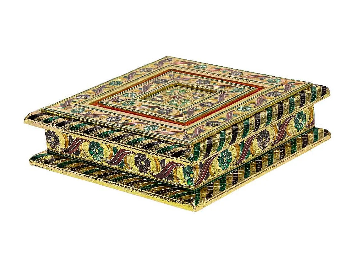 Portagioie in metallo dorato sbalzato 20x20x6h