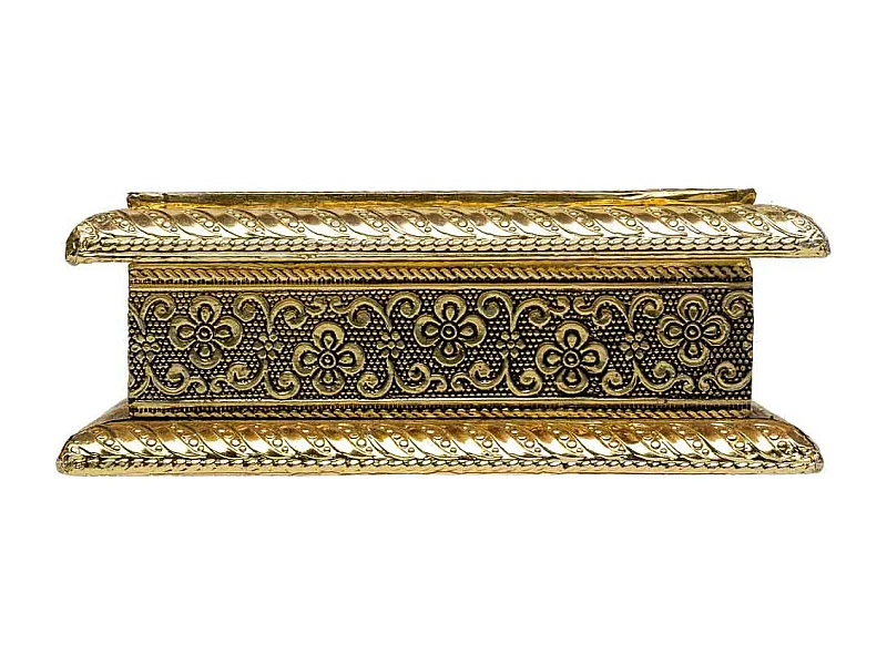 Caixa de joias de metal com relevo dourado 15x15x5