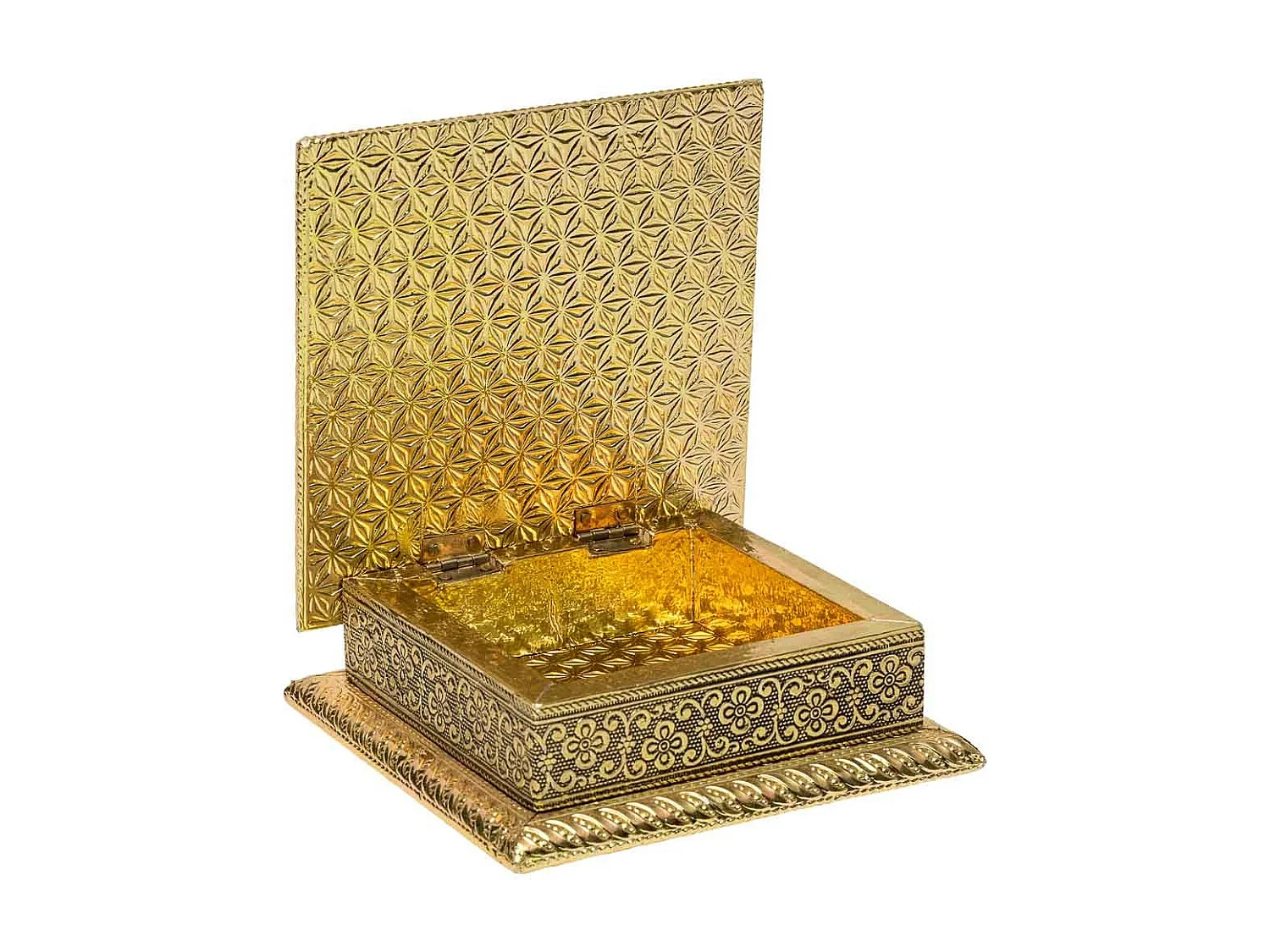GoldgeprÃ¤gtes MetallschmuckkÃ¤stchen 15x15x5h cm