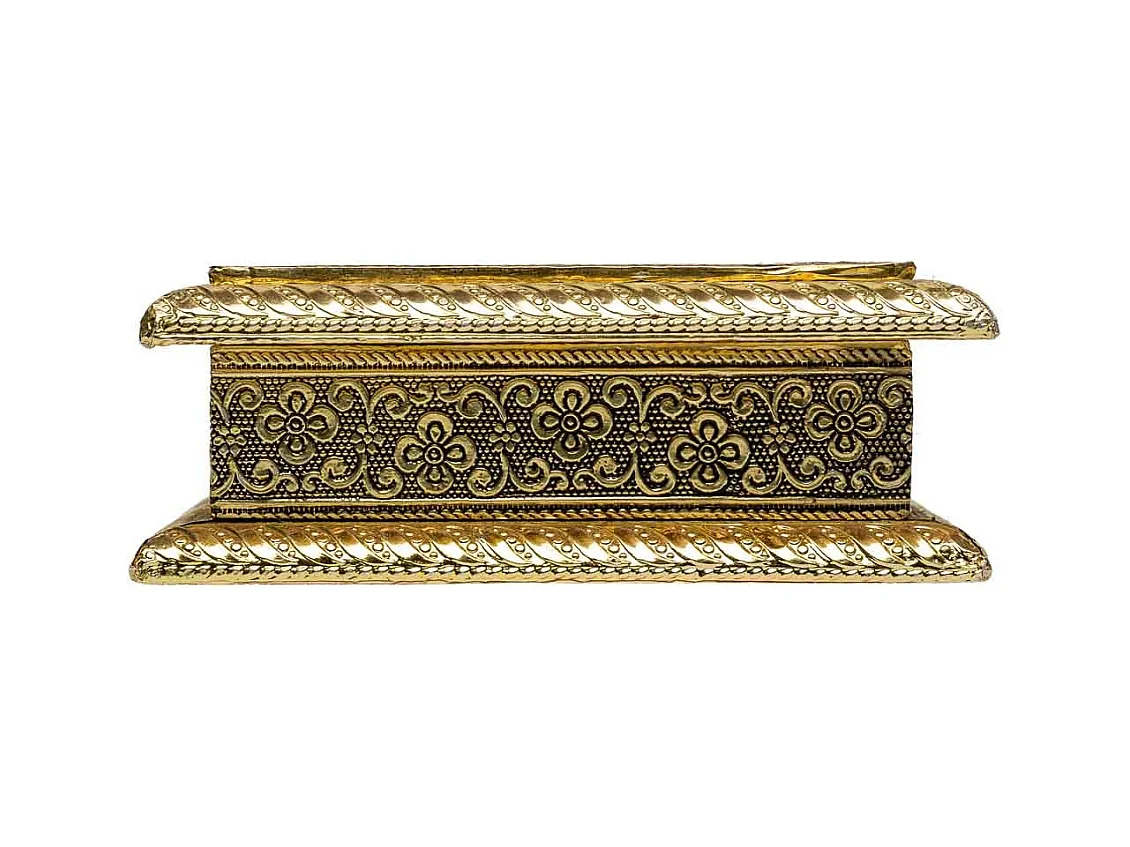 Boîte à bijoux en métal repoussé doré 15x15x5h