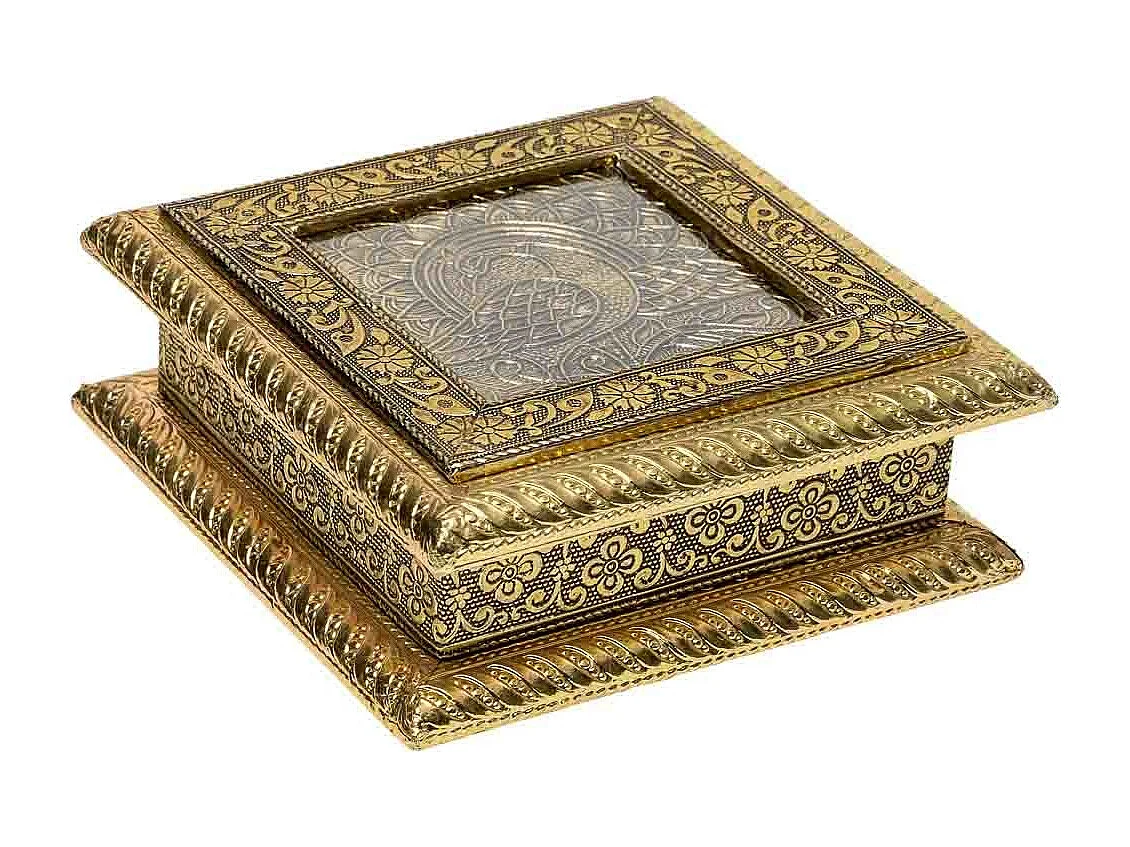 Joyero de metal repujado dorado 15x15x5