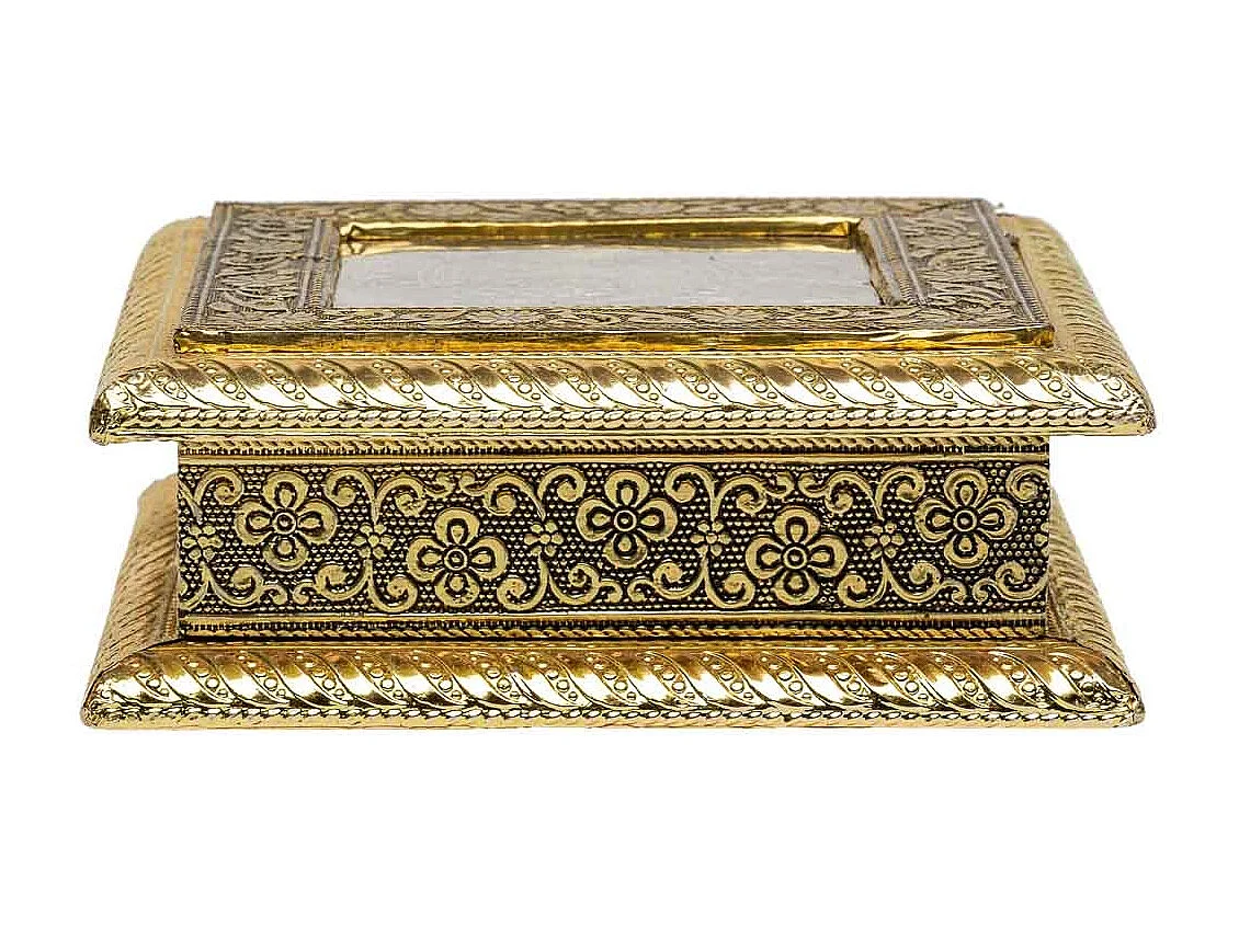 Joyero de metal repujado dorado 15x15x5