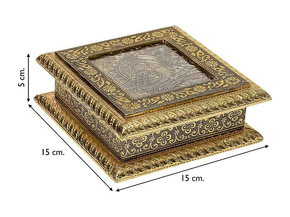Joyero de metal repujado dorado 15x15x5