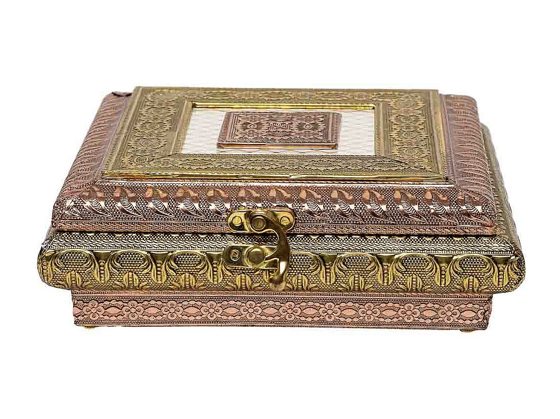 Portagioie in metallo goffrato color rame 20x20x7h