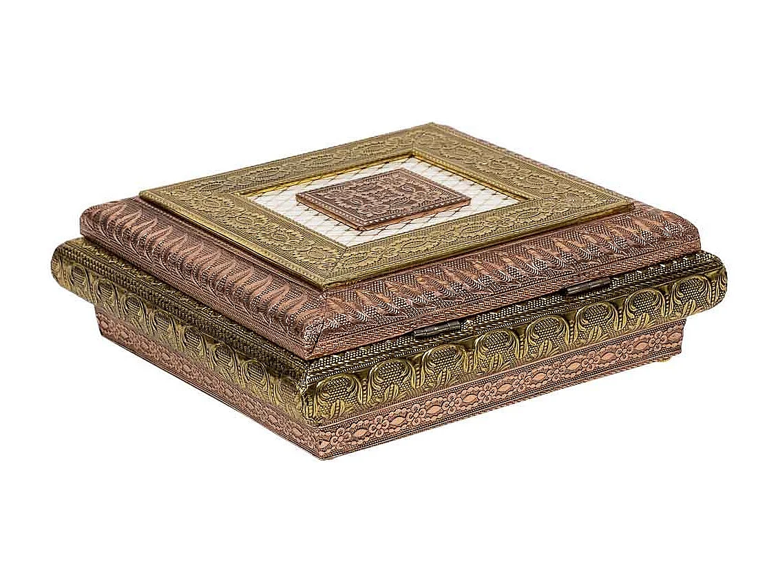 Portagioie in metallo goffrato color rame 20x20x7h