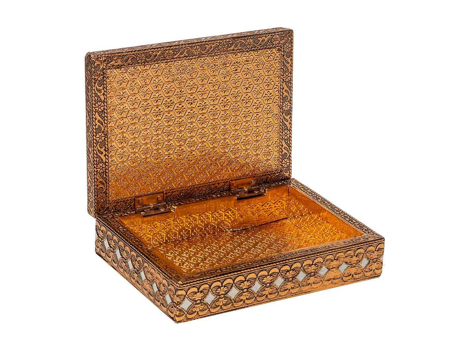 Portagioie in metallo goffrato color rame 17,5x12,5x6,5h