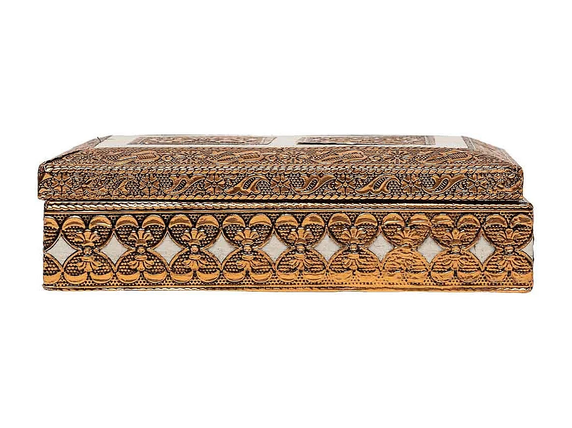 Boîte à bijoux en métal repoussé couleur cuivre 17,5x12,5x6,5h