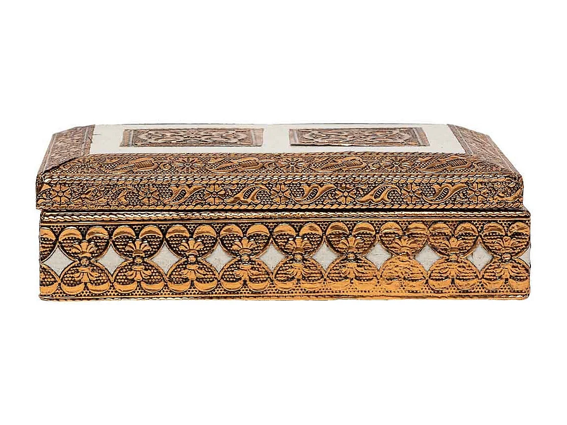Boîte à bijoux en métal repoussé couleur cuivre 17,5x12,5x6,5h