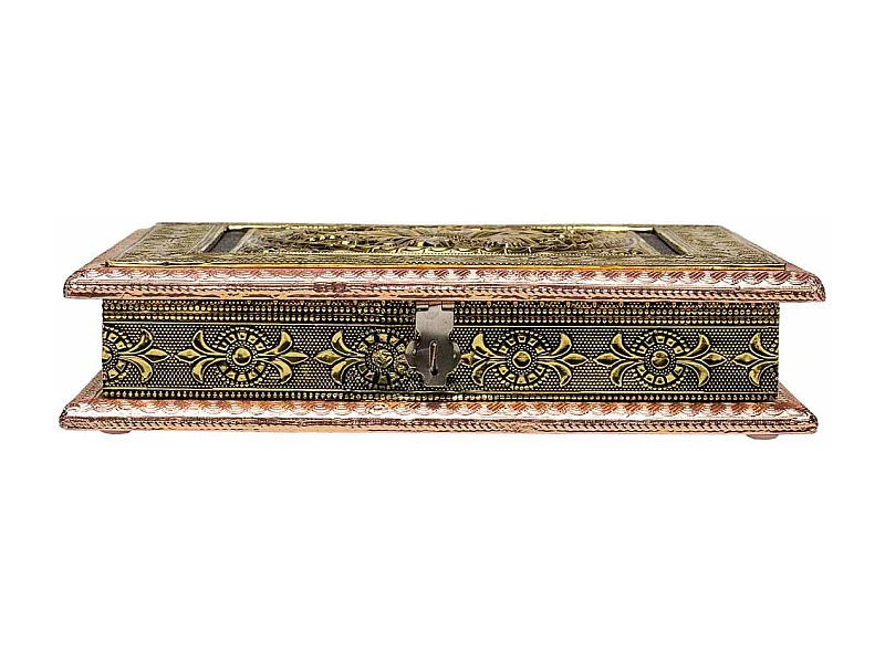 Caixa para jóias em metal com relevo cor cobre 25x25x5
