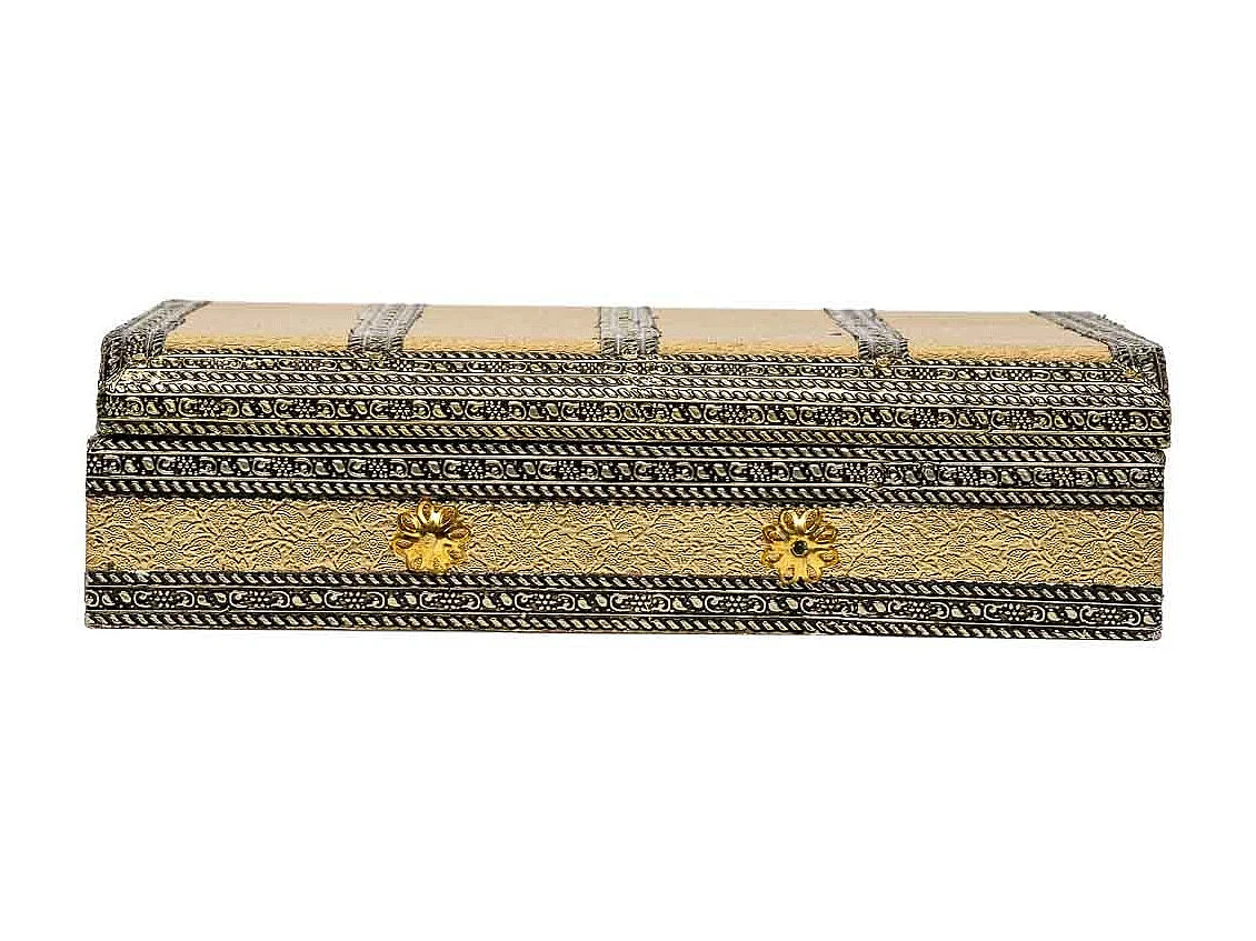Boîte à bijoux en métal repoussé doré 20x20x5h
