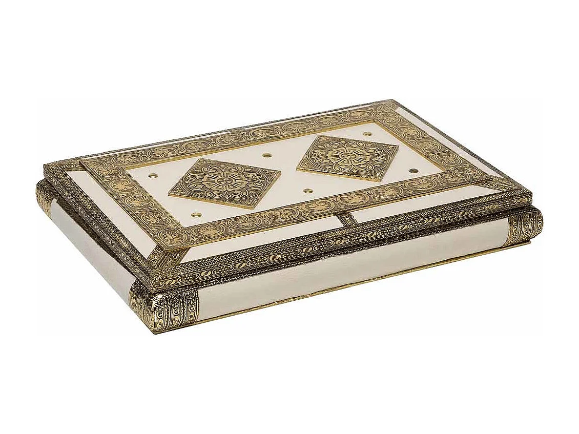 Joyero de metal repujado blanco 38x25x6