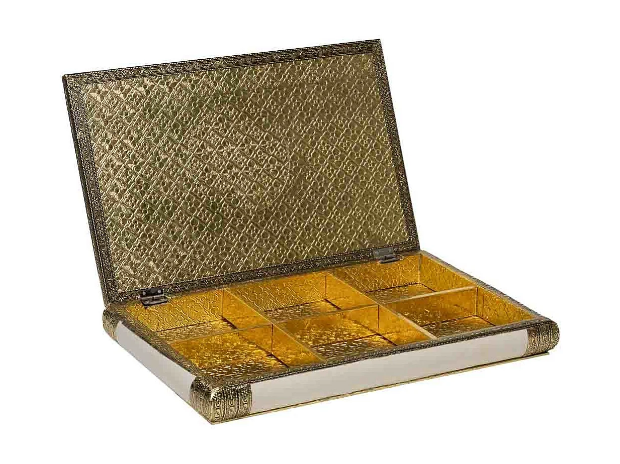 Joyero de metal repujado blanco 38x25x6