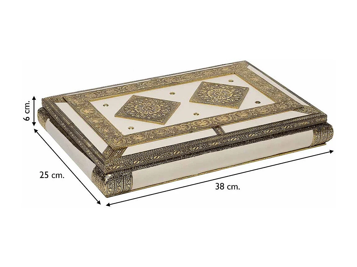 Joyero de metal repujado blanco 38x25x6