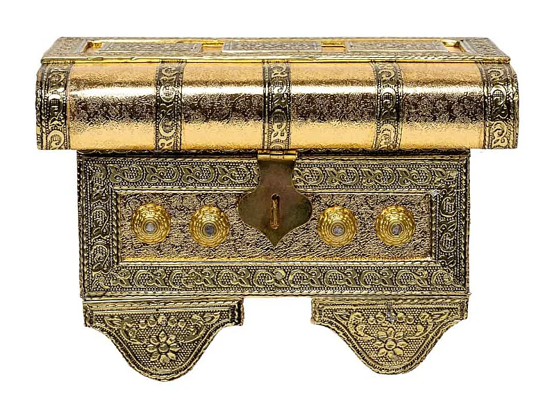 Porta-joias em metal com relevo dourado 17,5x11,5x11