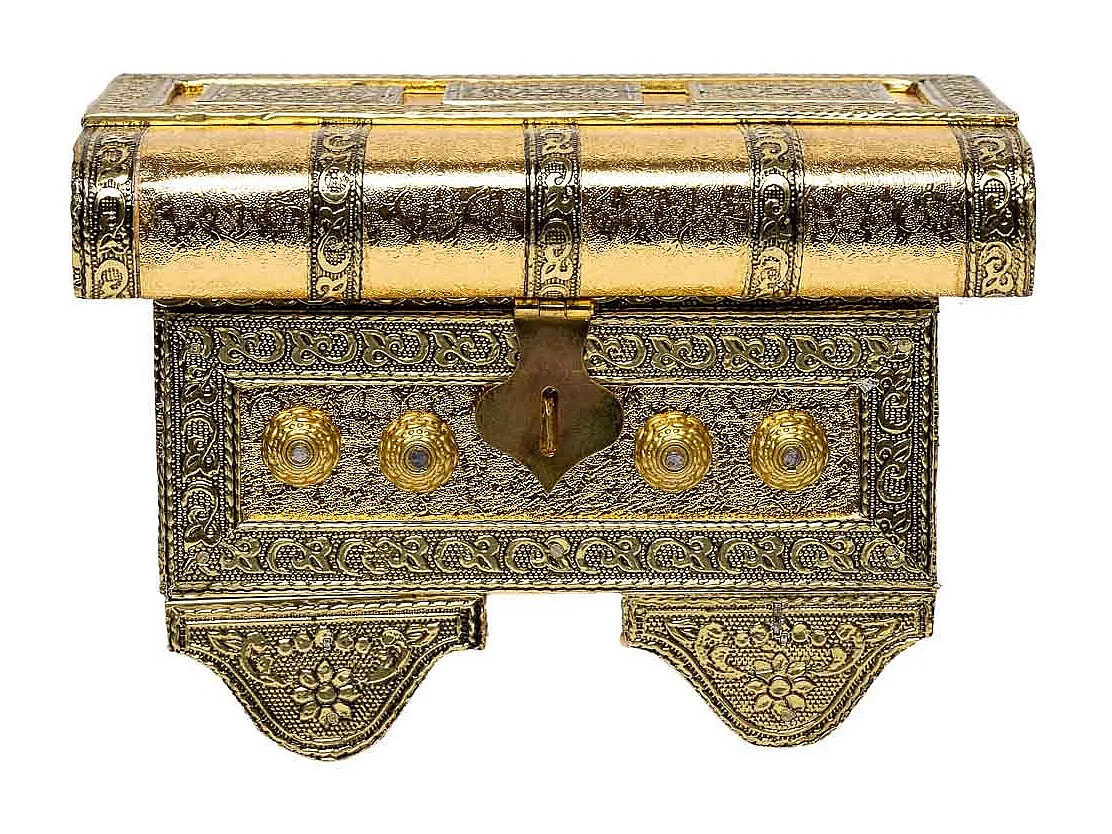 Schmuckschatulle aus goldgeprägtem Metall, 17,5 x 11,5 x 11 h cm