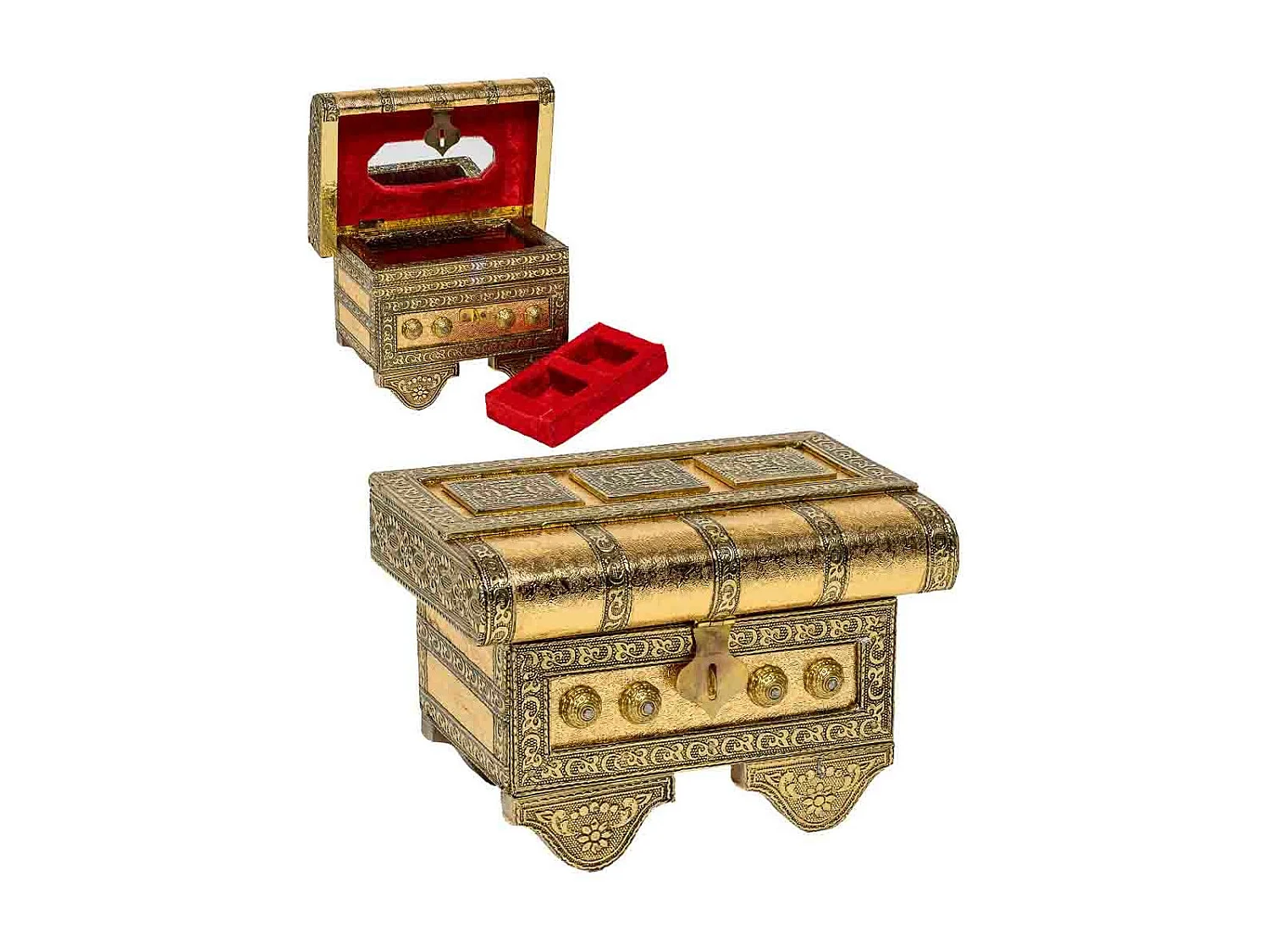 Schmuckschatulle aus goldgeprägtem Metall, 17,5 x 11,5 x 11 h cm