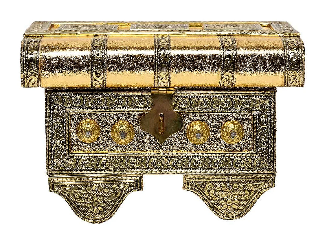 Schmuckschatulle aus goldgeprägtem Metall, 17,5 x 11,5 x 11 h cm