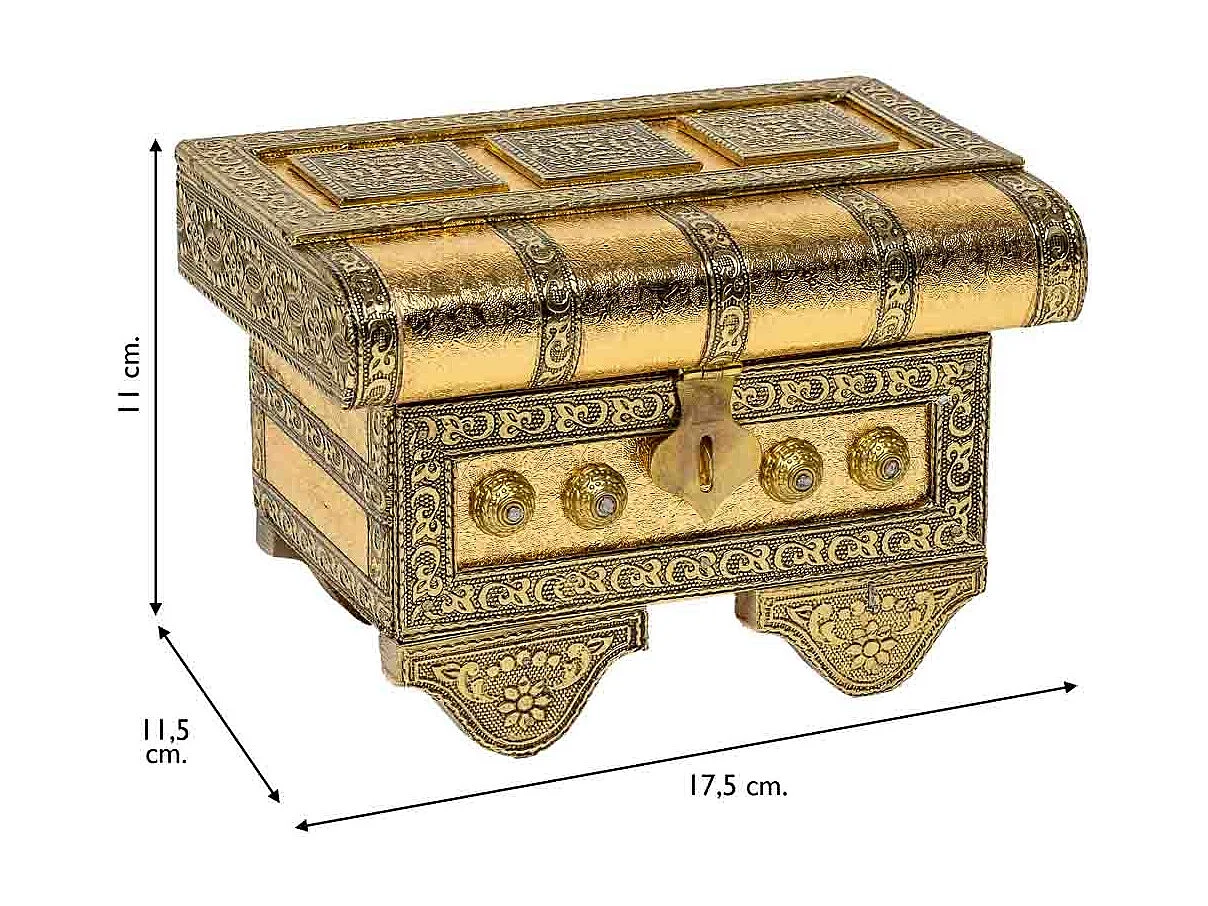 Schmuckschatulle aus goldgeprägtem Metall, 17,5 x 11,5 x 11 h cm