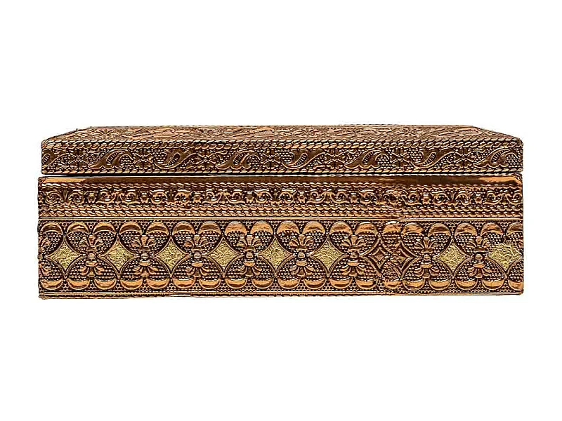 Caixa para joias em metal com relevo cor cobre 17,5x12,5x6