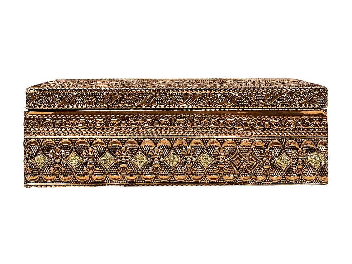 Boîte à bijoux en métal repoussé couleur cuivre 17,5x12,5x6h