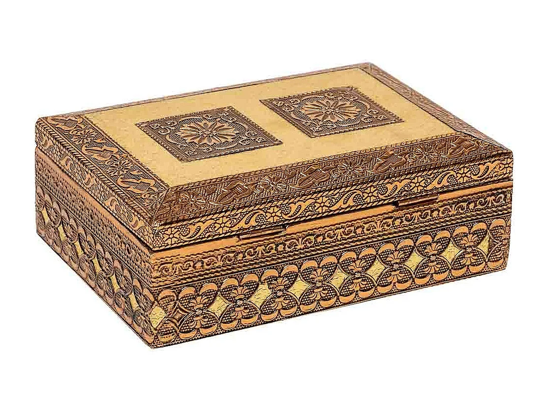 Boîte à bijoux en métal repoussé couleur cuivre 17,5x12,5x6h