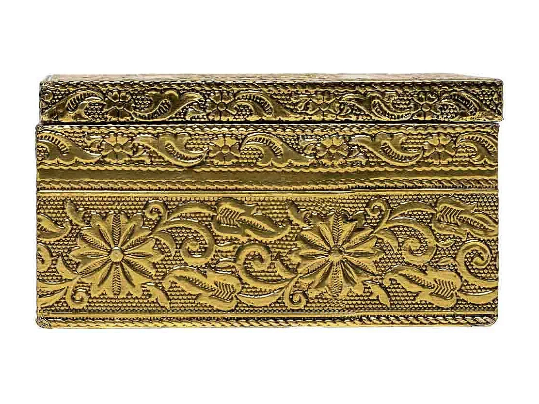 Caixa de joias de metal com relevo dourado 12,5x12,5x7