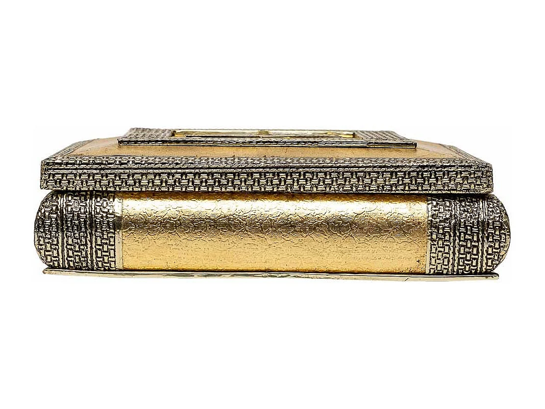 Boîte à bijoux en métal repoussé doré 20x20x6h