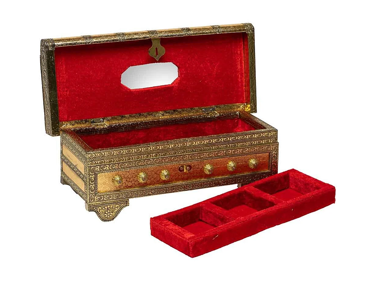 Schmuckschatulle aus goldgeprÃ¤gtem Metall, 32,5 x 14 x 12 h cm